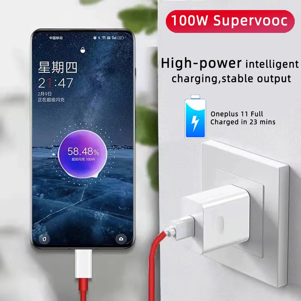 Original Oneplus Laddare Supervooc 100W Typ-A Strömadapter EU USA Supersnabb Typ C Kabel 12 11 10 Pro Nord CE 3