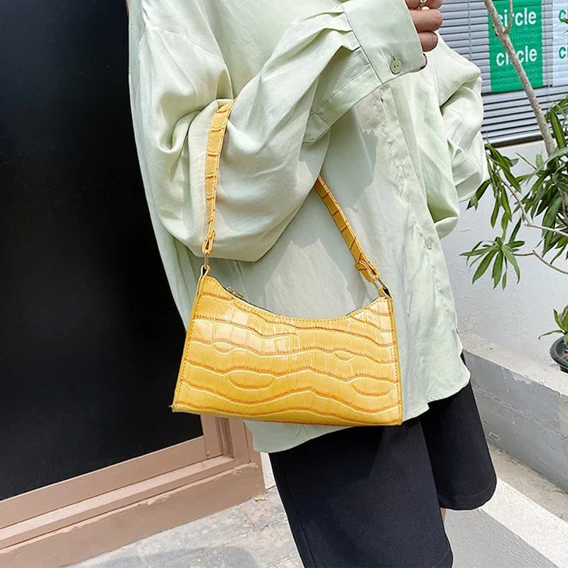 Retro Alligator Pattern Female Small Handbags and Purse – Armpit Shoulder Bags, High-Quality PU Leather Ladies Clutch Totes Bag.