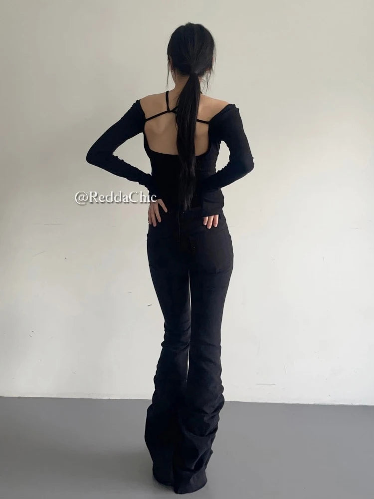 High Waist Ruched Flare Jeans with Bootcut Design Stylish and Chic