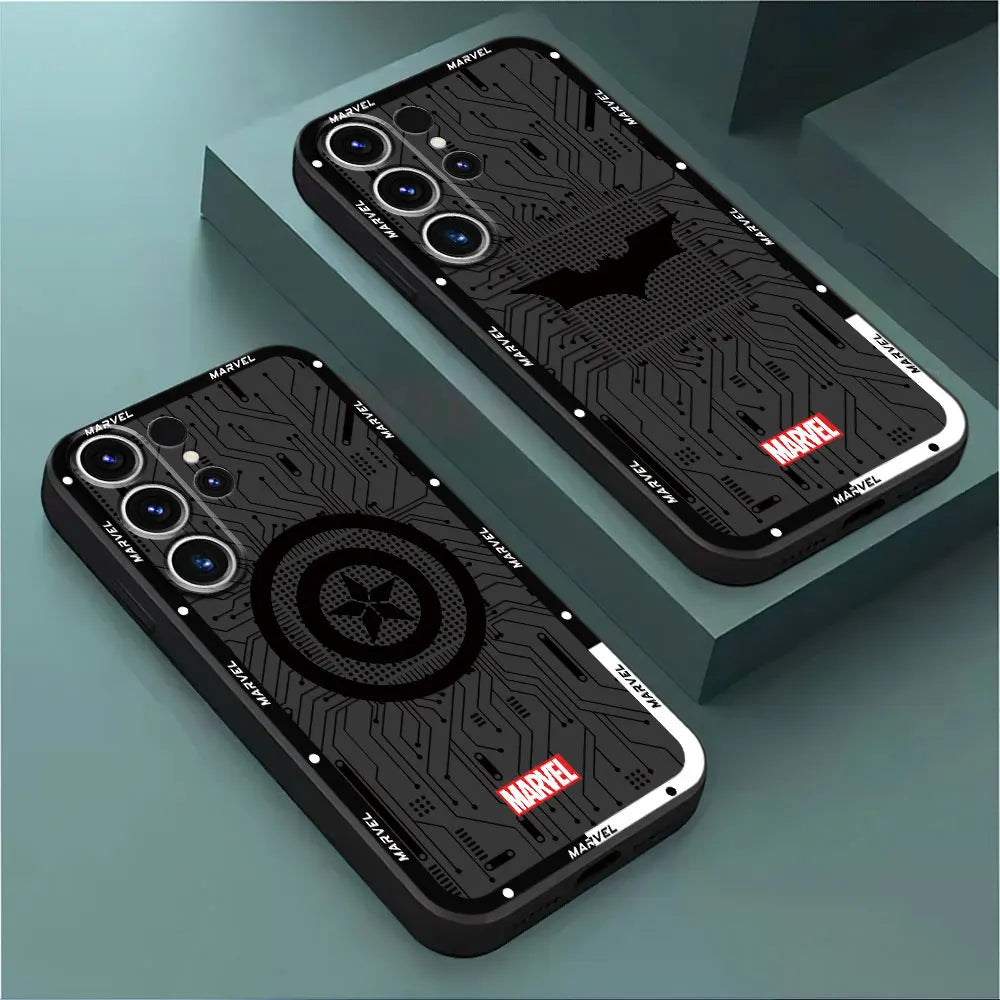 Telefonfodral för Samsung Galaxy S21, S24 Ultra, S22 Plus, S21 FE, S23 Ultra, S20 – Luxury Bumper Marvel Hero Logo Silikon