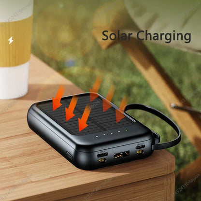 5000/10000/20000mAh High Capacity Solar Power Bank with Built-in Cables and LED Light