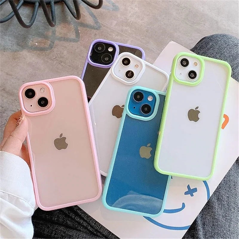 Transparent Candy Color Bumper Case for iPhone Soft Shockproof Back Cover