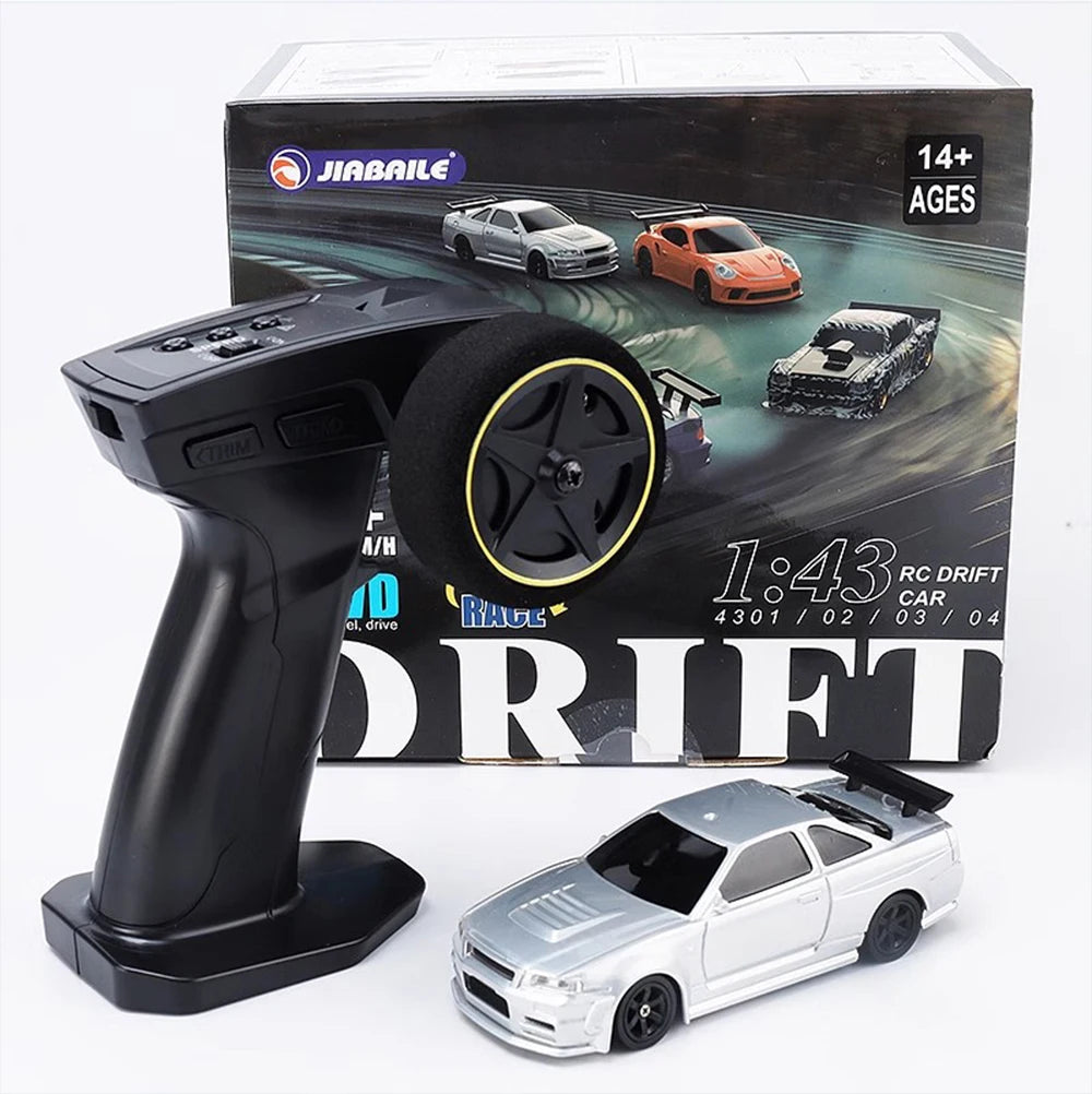 2.4G High speed Drift Rc Car 1/43 4WD Remote Control Car Four Wheel Drive Radio Controlled Mini GTR Racing Model Boy Toy Gift