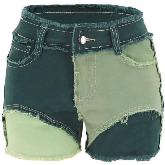 Jeans Dam Rak cyanblå shorts Patchwork