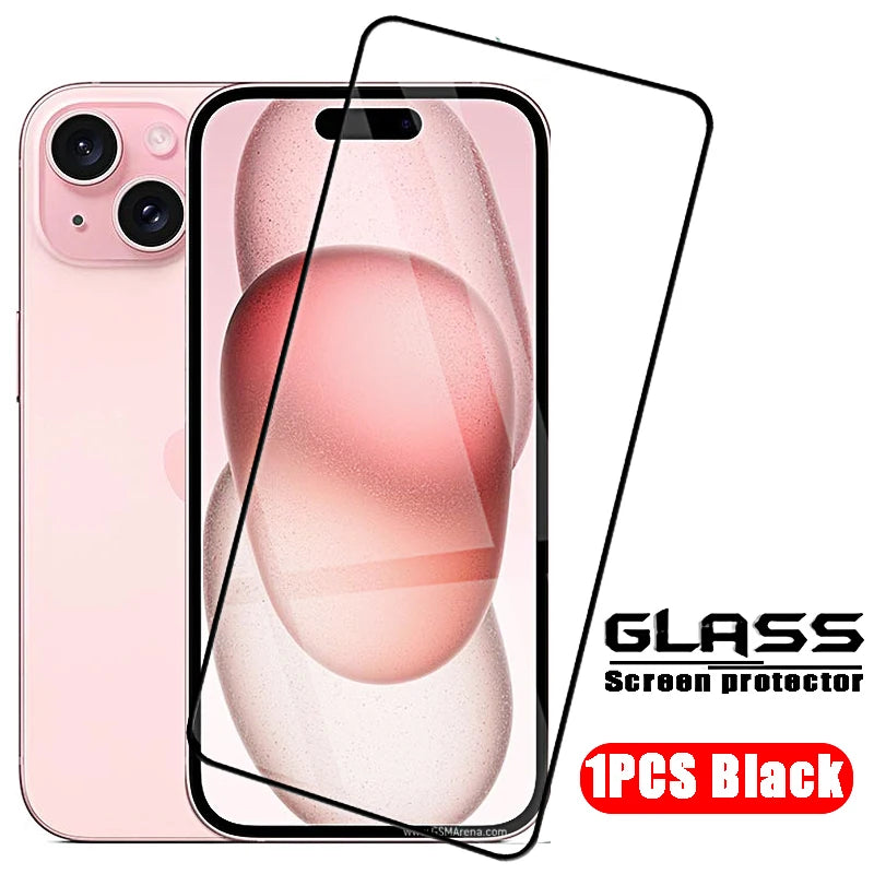 4st-svart skärmskydd och fodral med härdat glas för iPhone-modeller