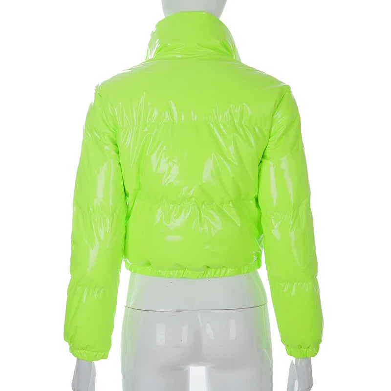 Women's Y2K PU Glossy Jacket with Standing Collar