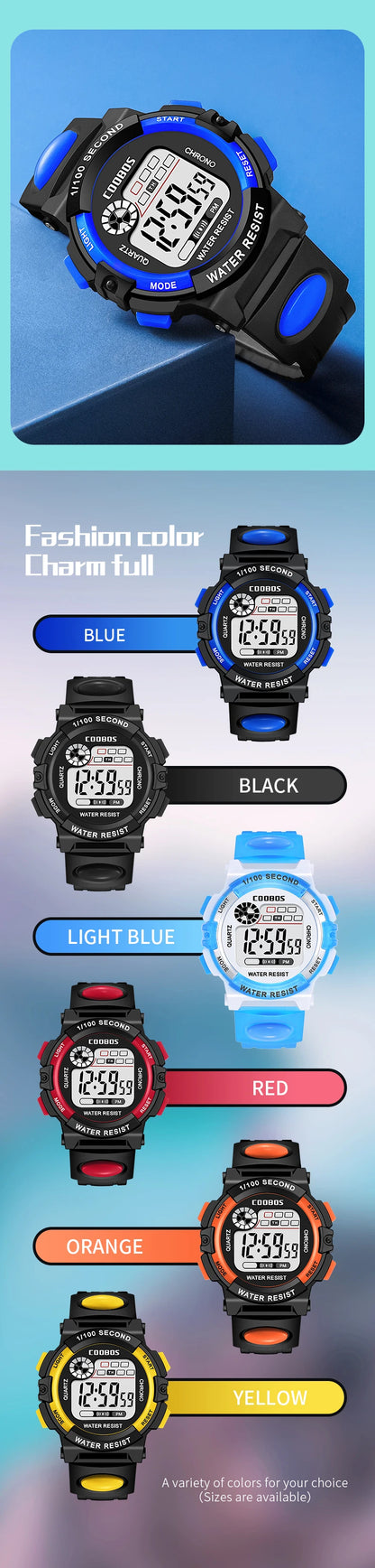 COOBOS Brand Children Watch Sports Digital Watch for Kids Boys Girls Student 30M Waterproof Multifunctional LED Wristwatch