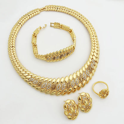 High Quality Dubai Gold Plated Jewelry Set For Women Luxury Design Spike Necklace Earrings Bracelet Ring For Weeding Party Gift