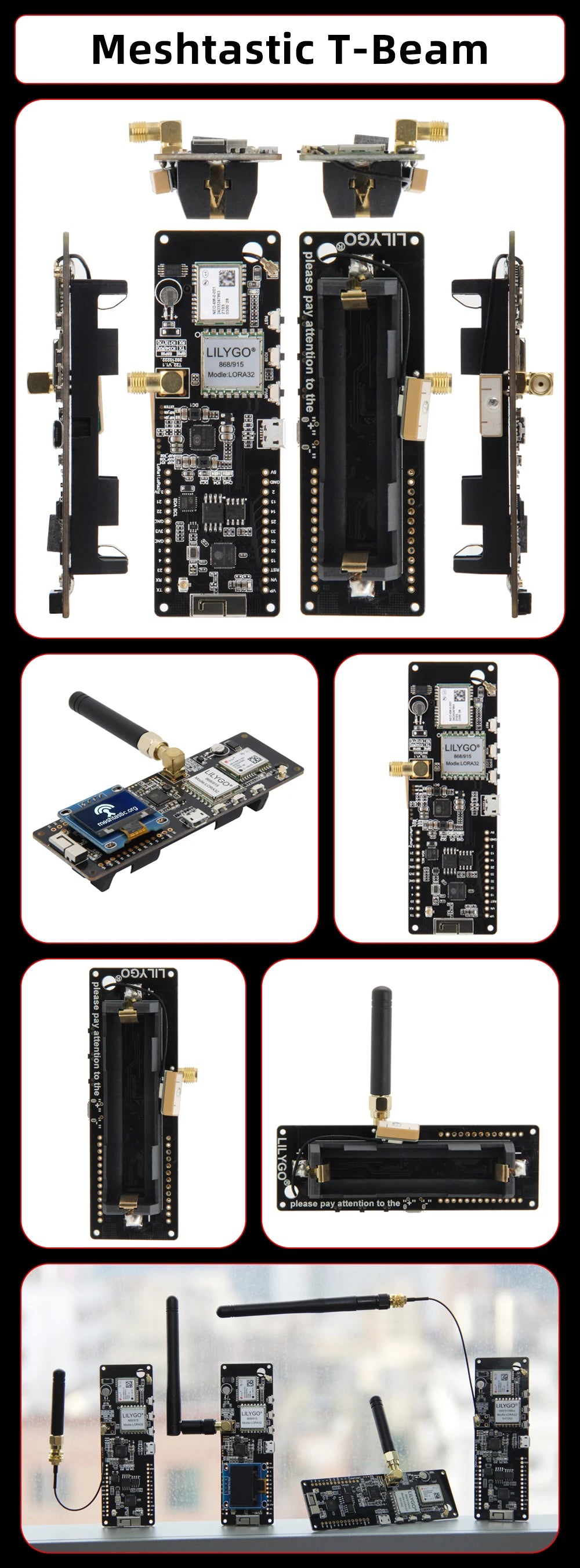 LILYGO® TTGO Meshtastic T-Beam V1.2 ESP32 LoRa 915MHz 433MHz 868MHz 923MHz WiFi BLE GPS Med 0,96 tum OLED 18650 batterihållare