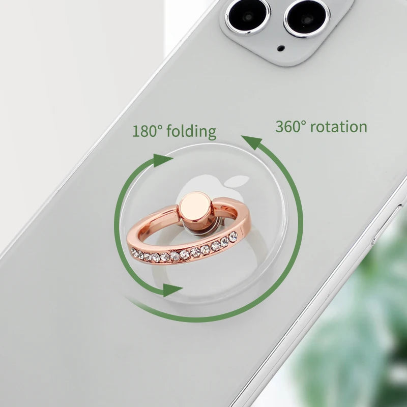 Mobiltelefon Ring Hållare Transparent Telefon Mobilstöd Diamond Clear 360 Degrees Socket Stand SmartPhone Tillbehör