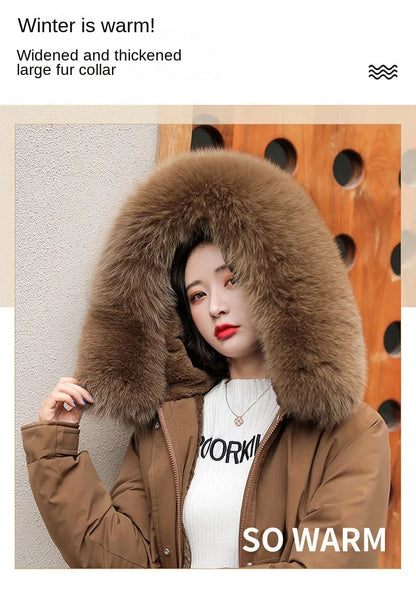 Hooded Long Parka with Wool Liner and Fur Collar Slim and Warm