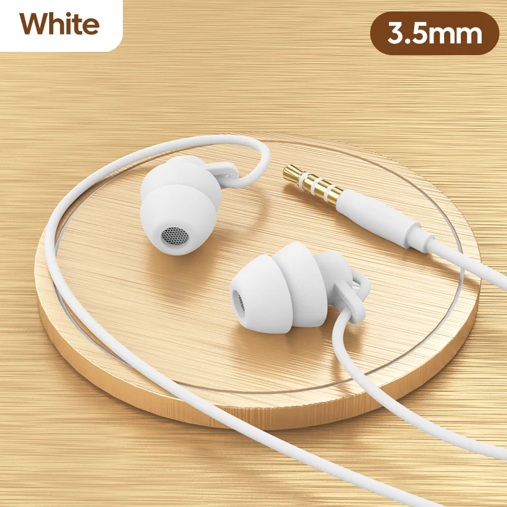 Soft Silicone Headphones Wired Handsfree Type C 3.5mm Jack Earphones In-Ear Sleep Wired Headset With Mic In-line Control Earbuds