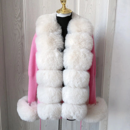 Women's Cropped Knit Cardigan with Faux Fur Collar