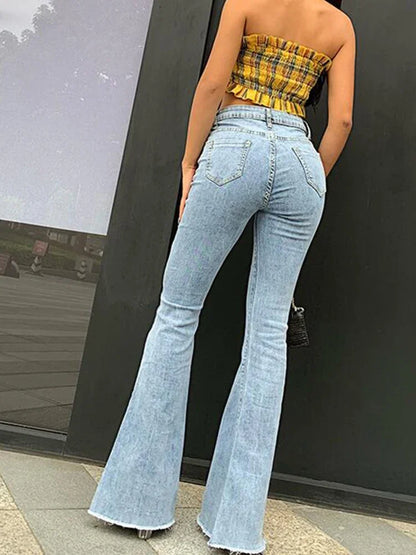 High Waist Flare Jeans with Stretch Vintage and Retro Style