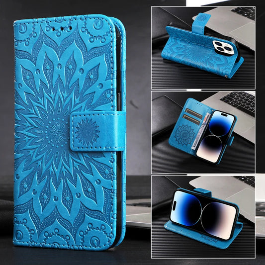 Blue Leather Phone Book Cover Flower Honor