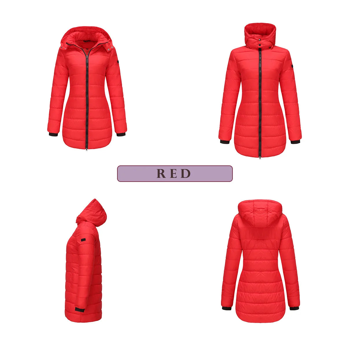 Long Quilted Puffer Jacket for Women in Bold Colors