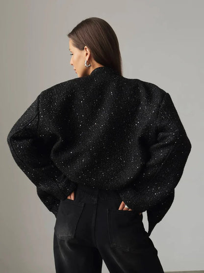 Loose Tweed Sequin Jacket Casual and Elegant