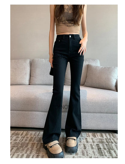 ZOENOVA Harajuku Street Casual Simple Solid Color Women's Jeans 2024 New Fashion Lady High Waist Slim VersatileMicro Flare Pants