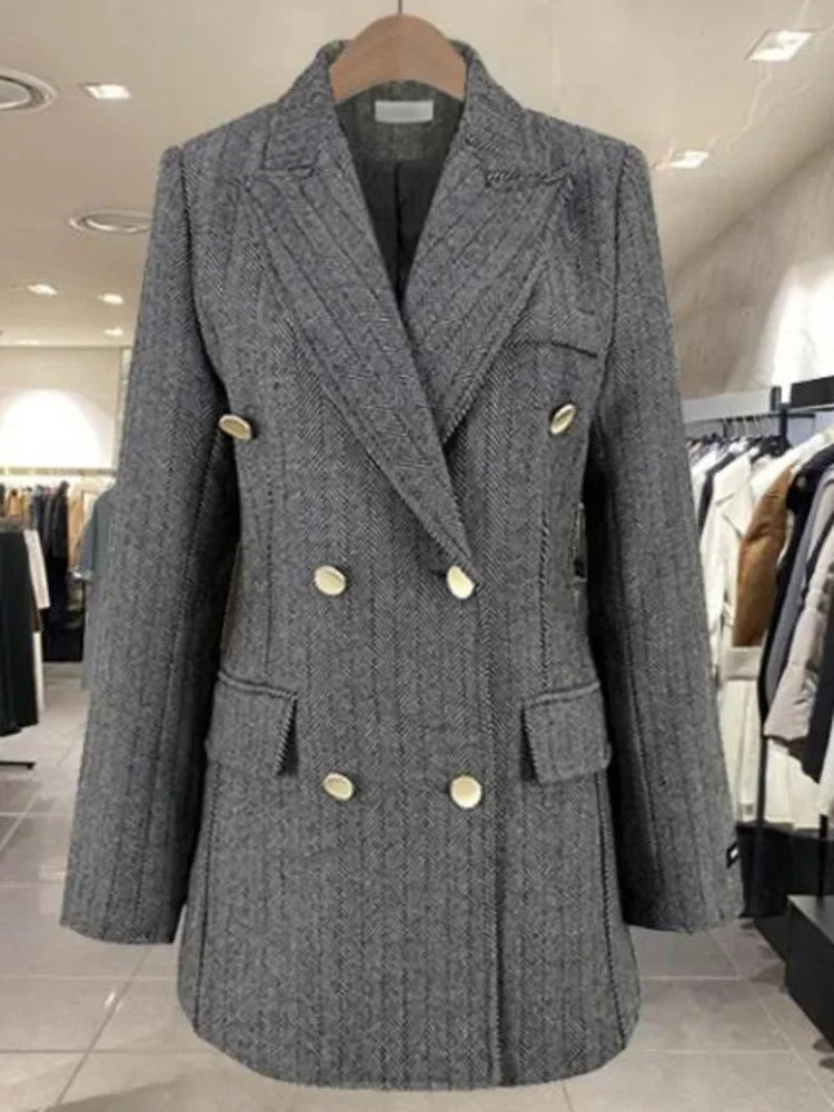 Women's Double Breasted Wool Coat in Solid Color