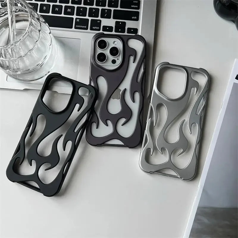 Nytt 3D Flame Pattern Hollow Slim Shockproof Case för iPhone