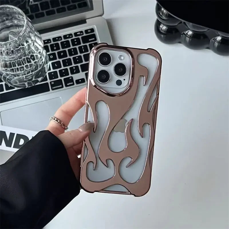 Nytt 3D Flame Pattern Hollow Slim Shockproof Case för iPhone