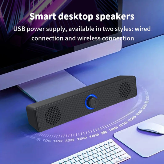 Long desktop dual speakers wired 1002, wireless Bluetooth 3511, USB-powered, AUX 3.5mm,LED lights 3D stereo laptop TV speaker