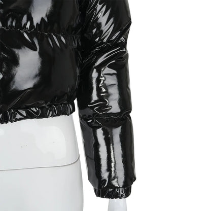 Women's Y2K PU Glossy Jacket with Standing Collar