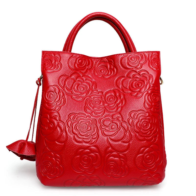 Embossed Leather Bag: Large Capacity, Top Cowhide, Crossbody