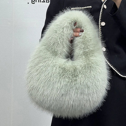 Luxury Faux Fur Ladies Shoulder Bag – Soft Plush Evening Tote Handbag, Fluffy Women's Clutch Crossbody Bag