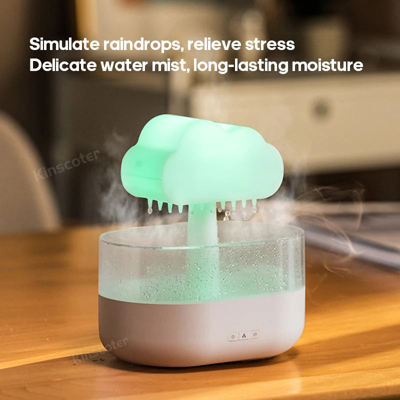 KINSCOTER Rain Clouds Aroma Diffuser – Zen Raindrops Air Humidifier, USB Desktop Ultrasonic Sprayer, Essential Oil Diffuser