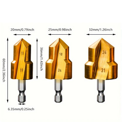 New 3Pcs PPR Lifting Bit, 20/25/32mm Titanium Step Drill Bit Set Hex Shank Hole Opener Tools, Drill Bits for Water Pipe Reaming