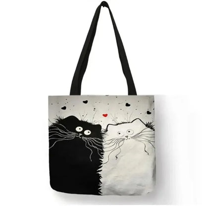 Canvas Bag with High-Definition Digital Cat Pattern – Environmentally Friendly, Portable Linen Shopping Bag