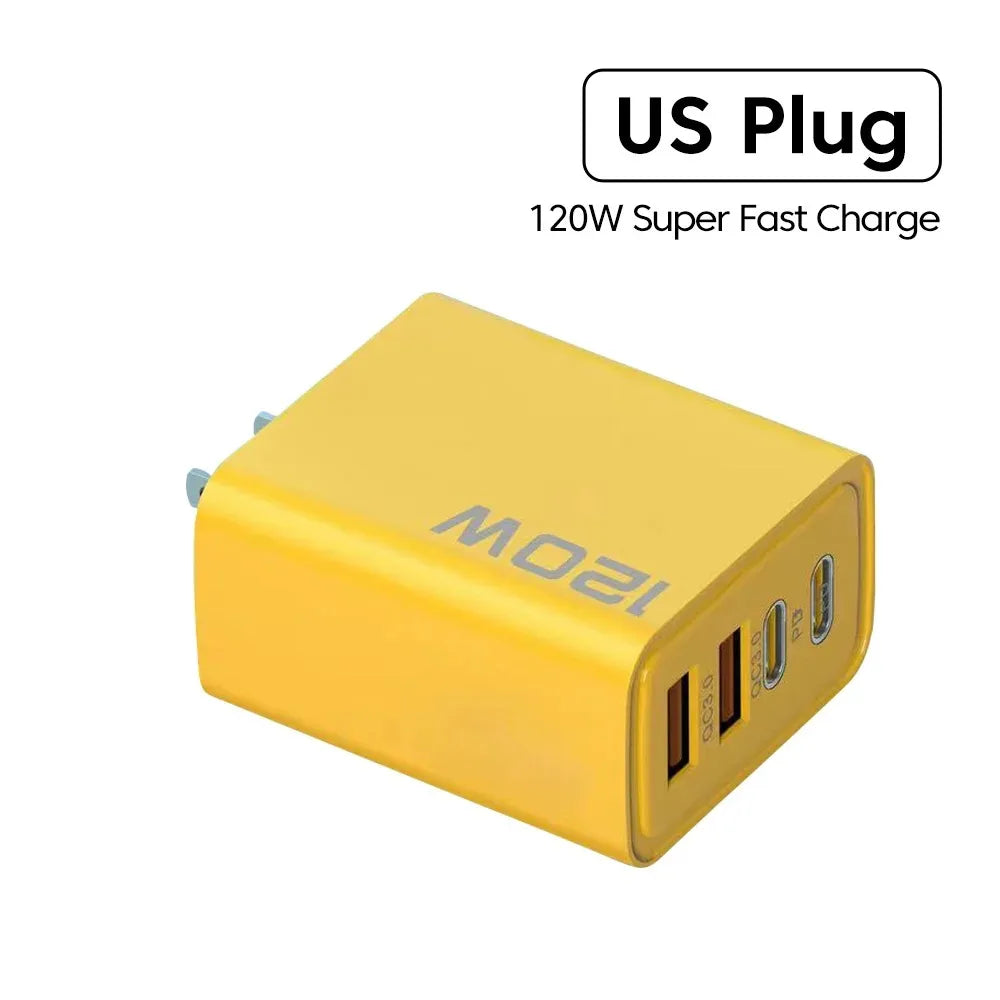 Totalt 120W Snabbladdare Typ C Snabbladdning 3.0 USB-laddaradapter för iPhone Samsung Xiaomi PD USB-laddare Snabbladdningskontakt