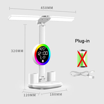 Rechargeable LED Table Lamp with Fan – Desk Reading Light, Night Light, and Clock Display