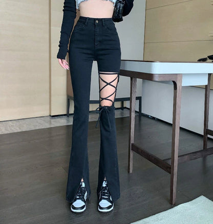 Flared Pants for Women Leggings Skinny Ripped Sexy Vintage Denim Women's Summer Trousers Bell Bottom Jeans Woman Black Trend Hot