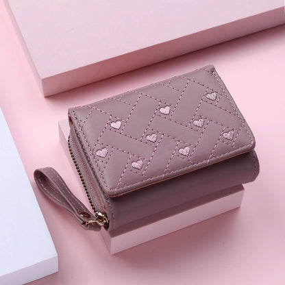 Women's Short Embroidered Love Zero Wallet Zipper Buckle Large Capacity Card Bag Versatile Fashion Simple