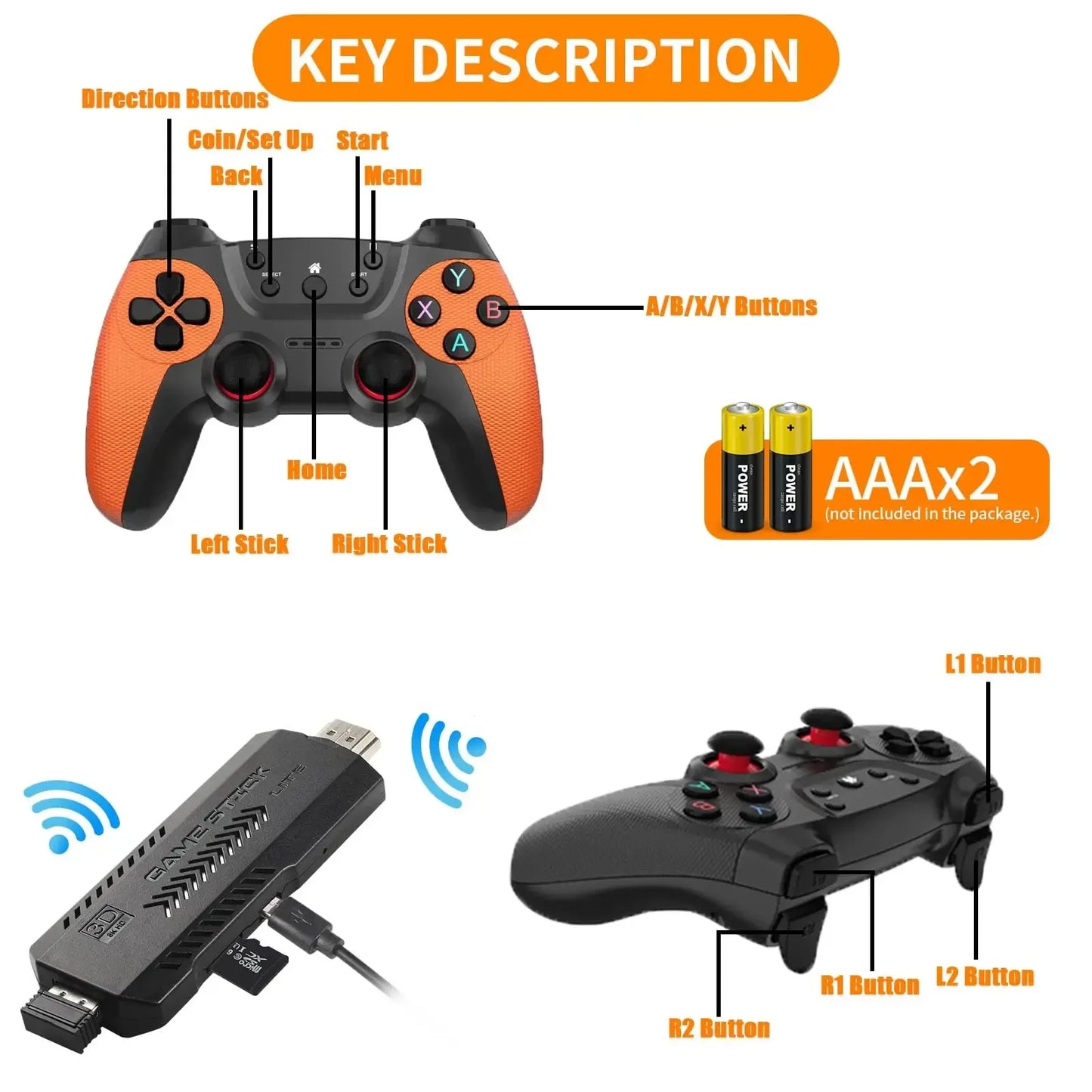 X2 Ultra Video Game Stick-konsol eller ENDAST 2,4G dubbel trådlös handkontroll 4K HD30000 Spel 128G Retrospel Julklapp