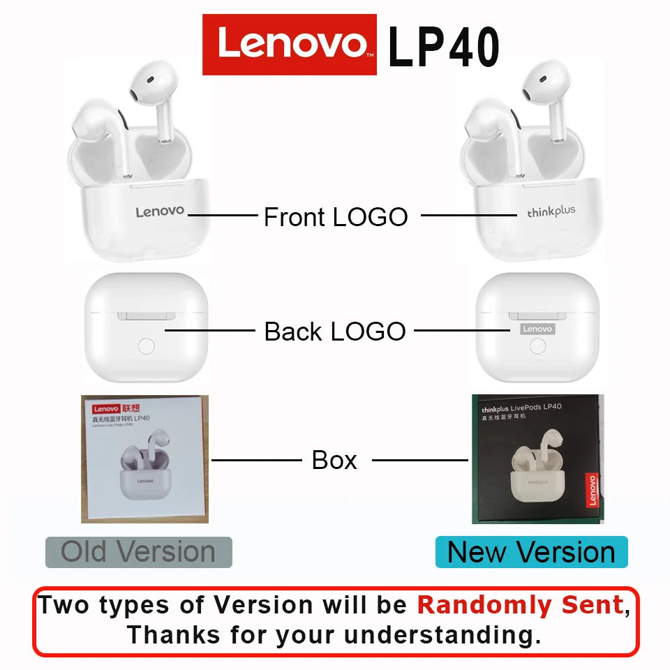 Original Lenovo lp40 Bluetooth Earphone 5.0 Immersive Sound HIFI TWS With Microphone Touch Control For Long Standby Time Motion