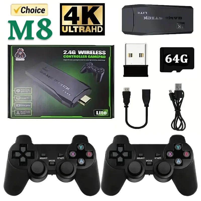 Video Game Sticks M8 Console 2.4G Dual Wireless Controller Game Stick 4K 10000 Games 64GB Retro Game for DropShiopping Xmas Gift