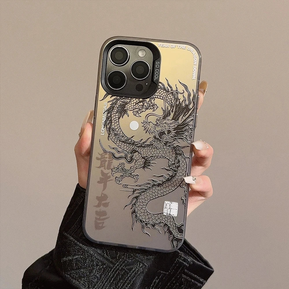 Lyxigt Dragon Totem Armor-fodral för iPhone: Anti-drop, Lens Protect, Plating Cover