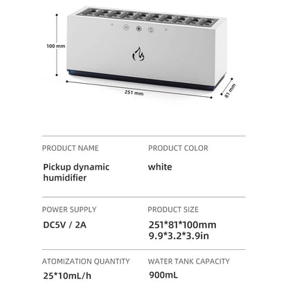 Desktop Ultrasound Flame Air Luftfuktare – 900 ML kapacitet, RGB LED-ljus, Dynamic Music Diffuser Mist Maker för hemmet