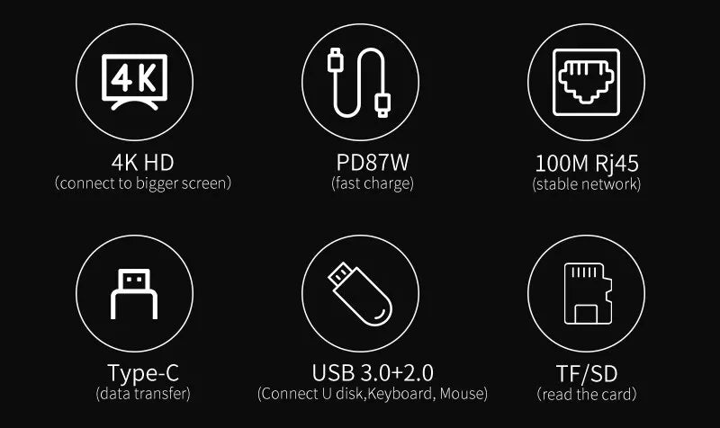 Usb 8 In 1 Typ C 3 1 Till 4k HdTV Hub Adapter Med Sd Tf Rj45 Kortläsare Pd Snabbladdning För Macbook Notebook Computer