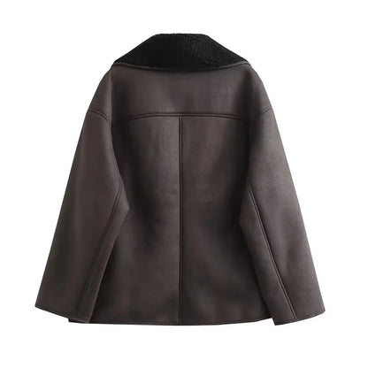 Thick Faux Leather Jacket with Wool Blend Warm and Plush