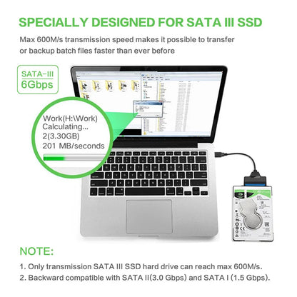 SATA till USB 3.0 / 2.0-kabel Upp till 6 Gbps för 2,5 tums extern hårddisk SSD-hårddisk SATA 3 22-stiftsadapter USB 3.0 till Sata III-sladd