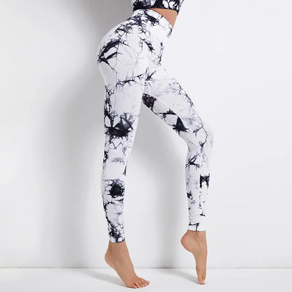 Kvinnors Tie Dye Sömlös Push Up Yoga Leggings med hög midja