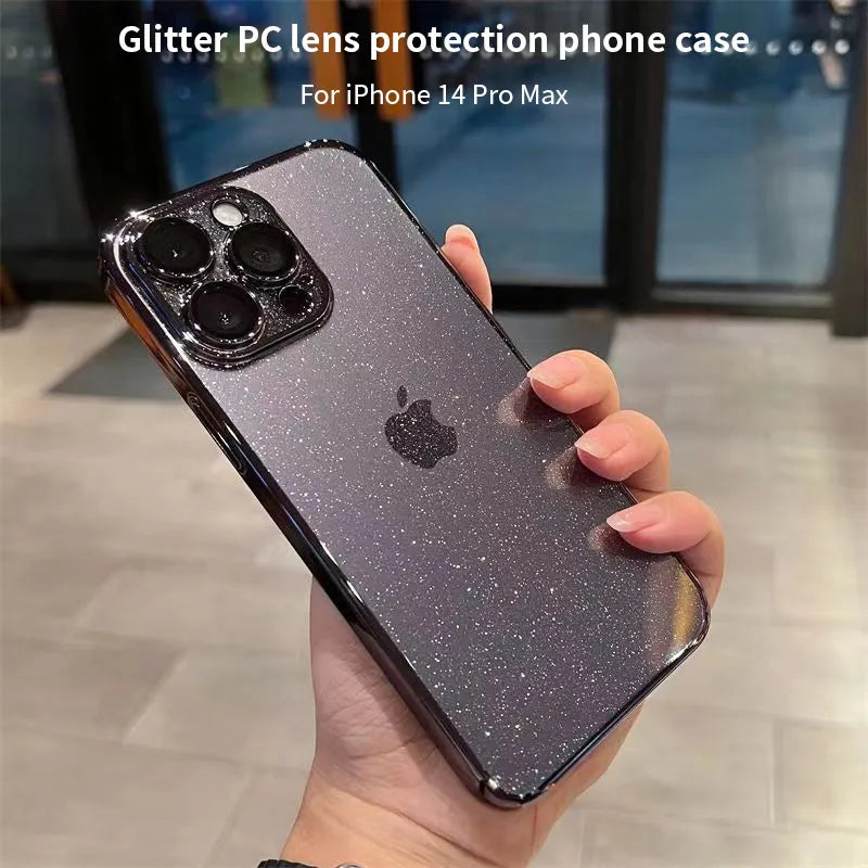 Lyxigt glittertelefonfodral för iPhone: Genomskinlig genomskinlig stötsäker hård baksida