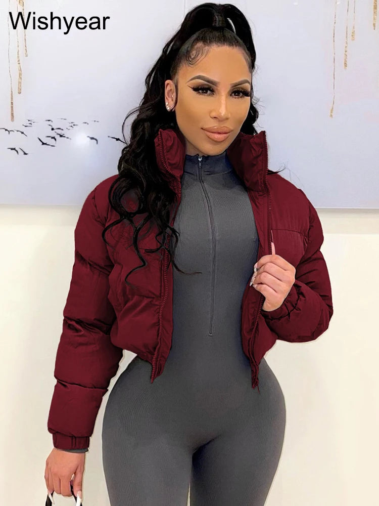 Women's Gray Short Puffer Jacket with Zipper