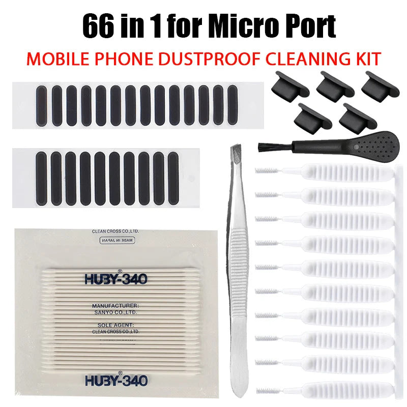 66PCS Mobile Phone Speaker Charging Port Cleaning Set Dust Plug for iPhone 15 14 13 Samsung Xiaomi Earphones Cleaner Kit Brush