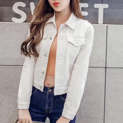 Short Denim Jacket with Long Sleeves in White, Black, or Blue