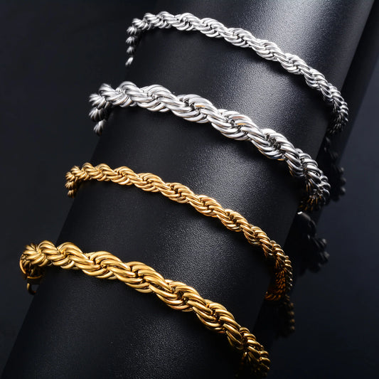 Men Stainless Steel Rope Chain Bracelet for Women Hand Bangle Gold/Silver Color Foot Ankle Anklet Jewelry Accessories DIY Gift